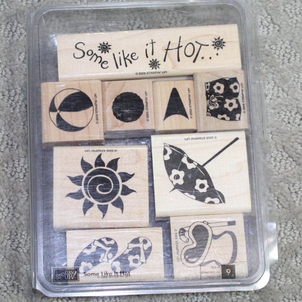 2005 Stampin' Up SOME LIKE IT HOT  Rubber Wood Stamp Set of 9 New Never Used